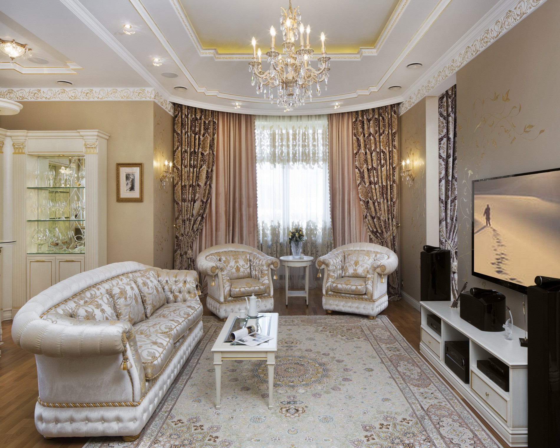 Элитный интерьер гостинойв классическом стиле